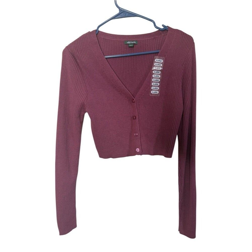 Wild Fable Burgundy Mauve Ribbed Cropped Cardigan Sweater Large